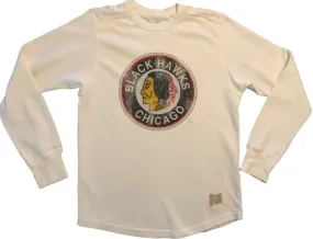 Chicago Blackhawks Retro Brand Off-White LS Thick Knit Crew Neck T-Shirt (S)