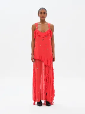 CHILAS - Embellished and ruffled midi dress with front slit