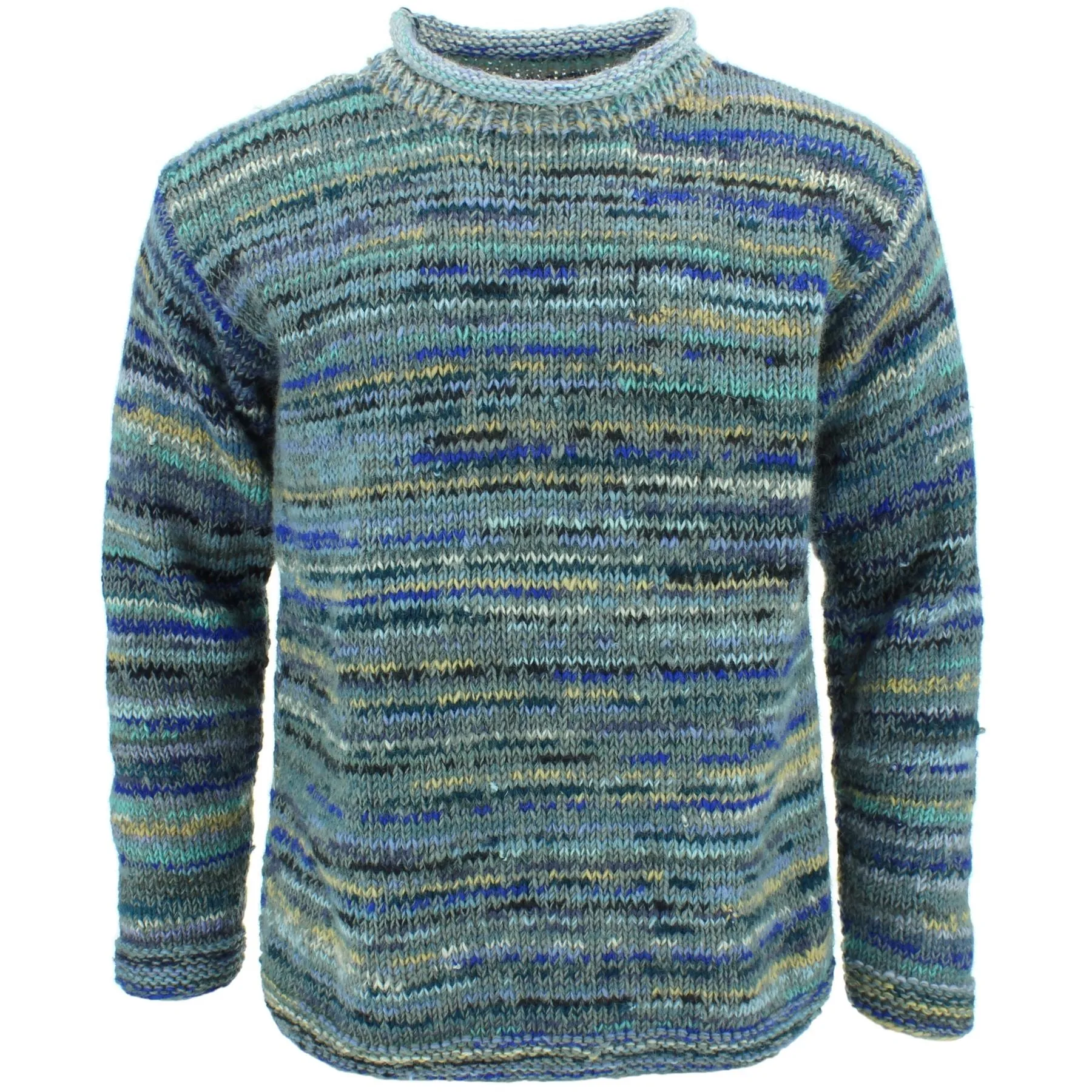 Chunky Wool Knit Space Dye Jumper - Slate Blue