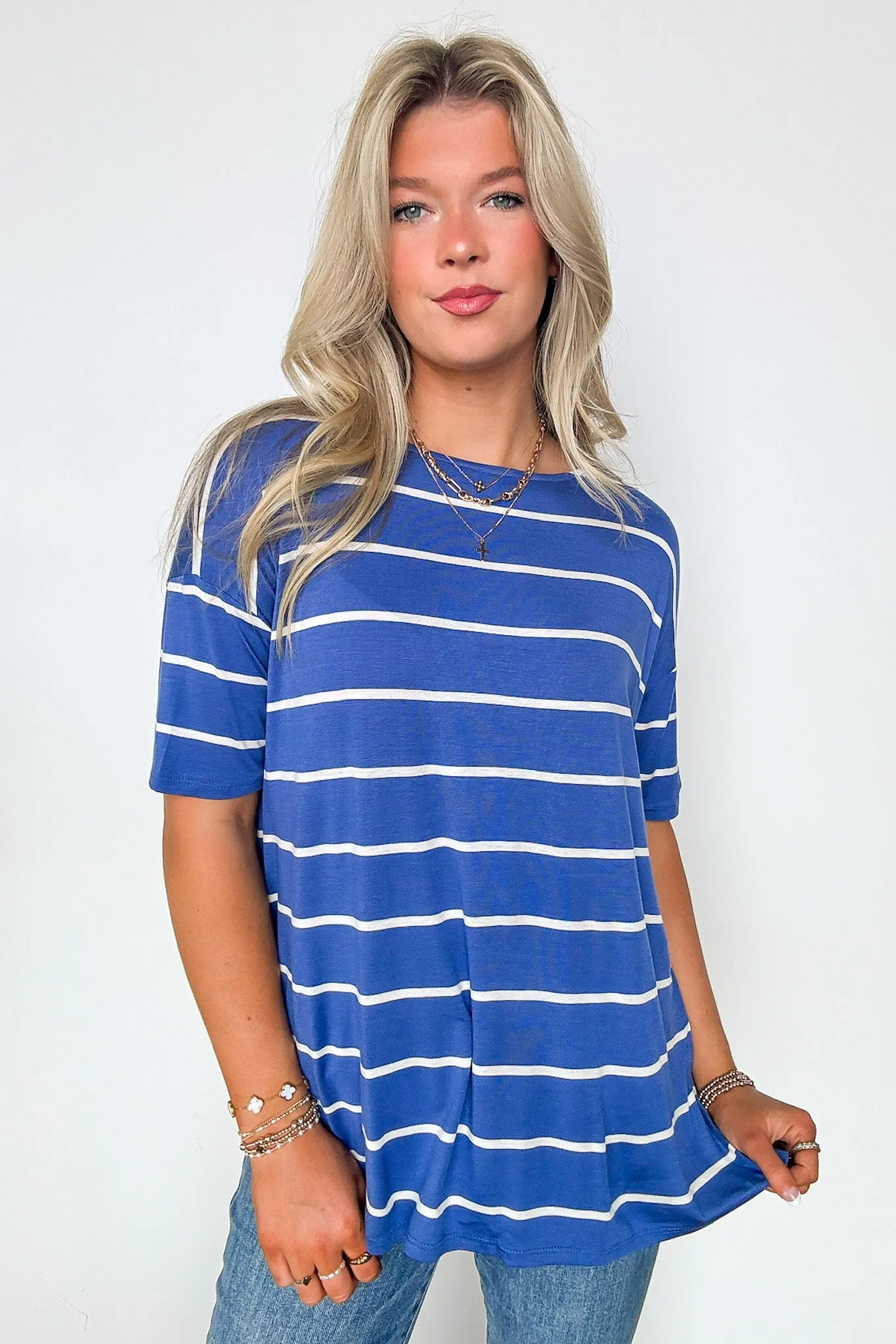 Cierra Striped Jersey Side Slit Top - BACK IN STOCK
