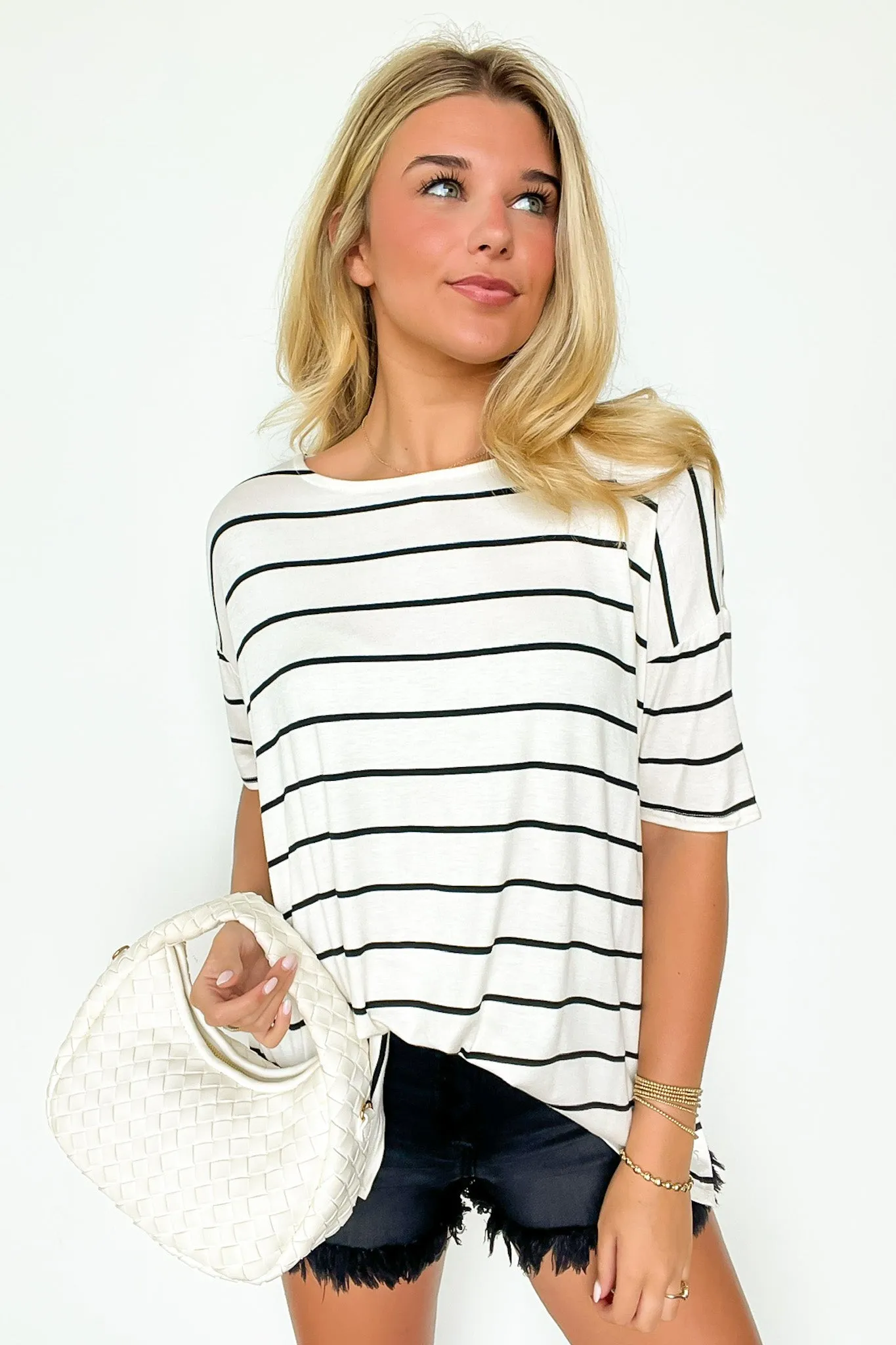 Cierra Striped Jersey Side Slit Top - BACK IN STOCK