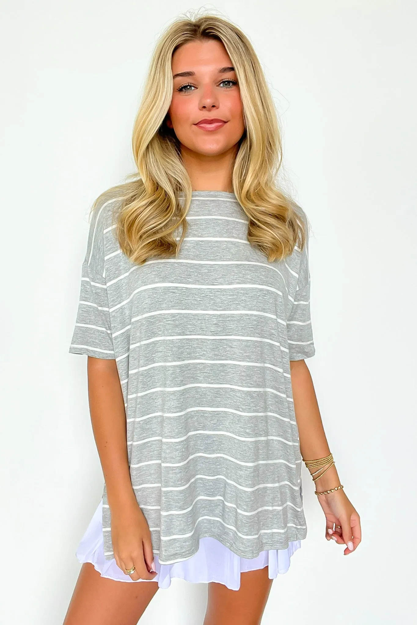 Cierra Striped Jersey Side Slit Top - BACK IN STOCK