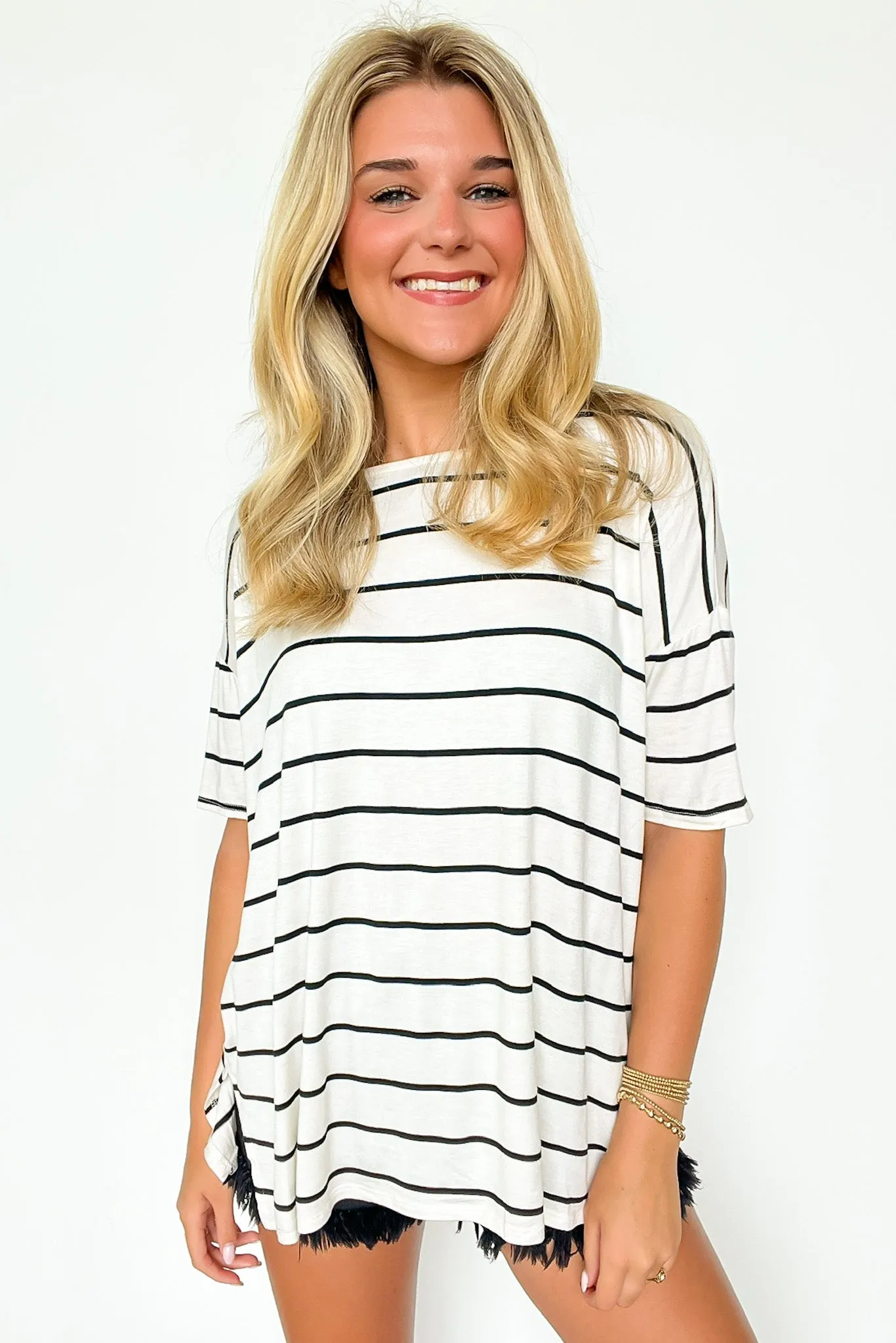 Cierra Striped Jersey Side Slit Top - BACK IN STOCK