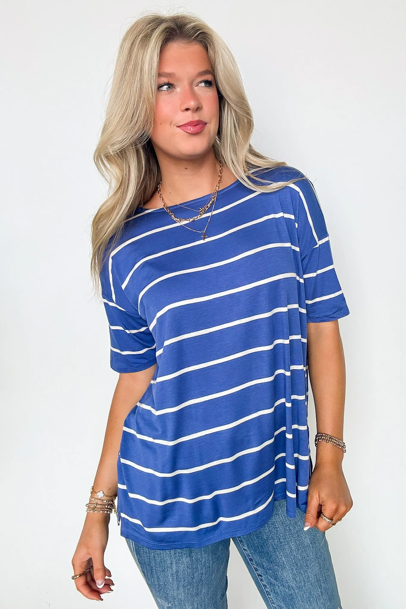 Cierra Striped Jersey Side Slit Top - BACK IN STOCK