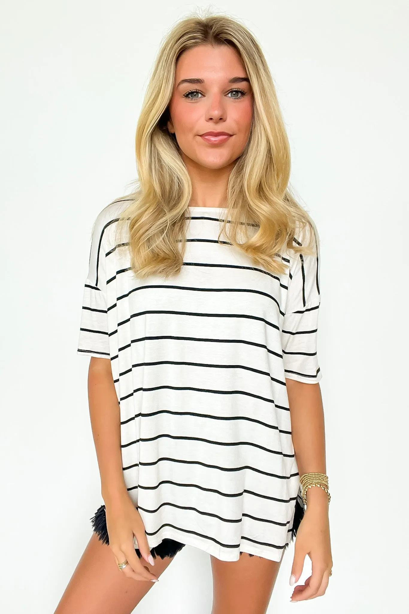 Cierra Striped Jersey Side Slit Top - BACK IN STOCK