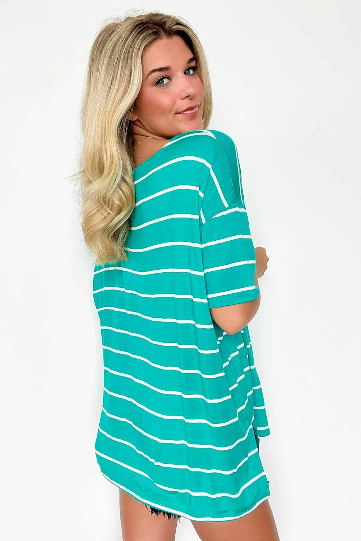 Cierra Striped Jersey Side Slit Top - BACK IN STOCK