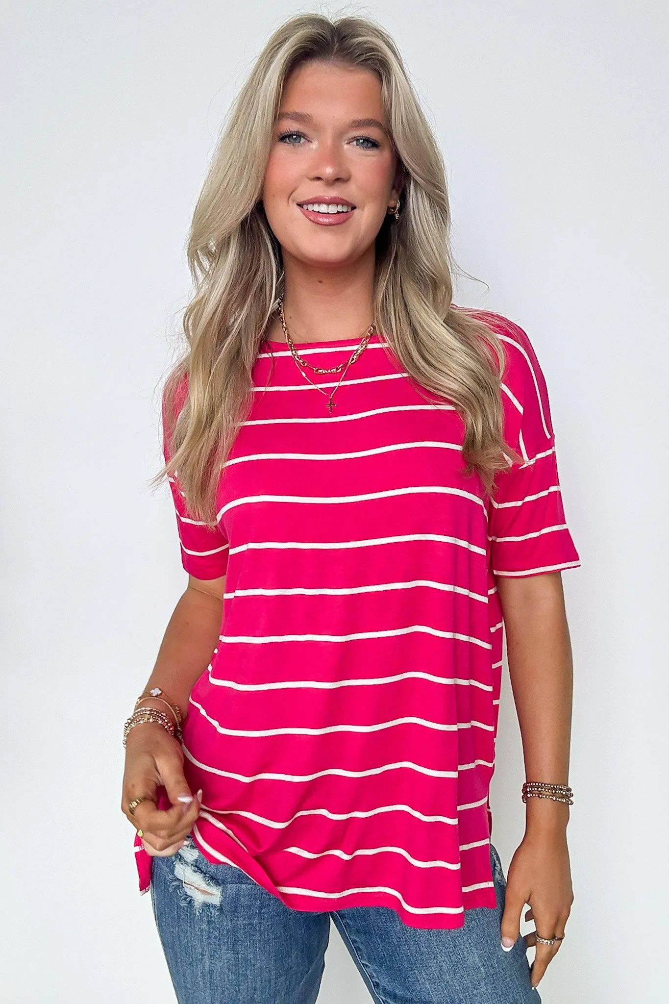 Cierra Striped Jersey Side Slit Top - BACK IN STOCK