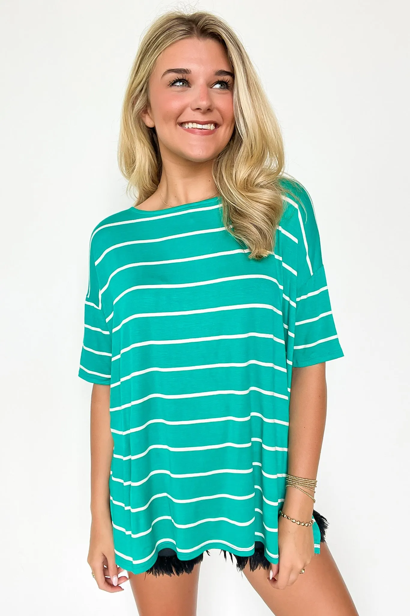Cierra Striped Jersey Side Slit Top - BACK IN STOCK