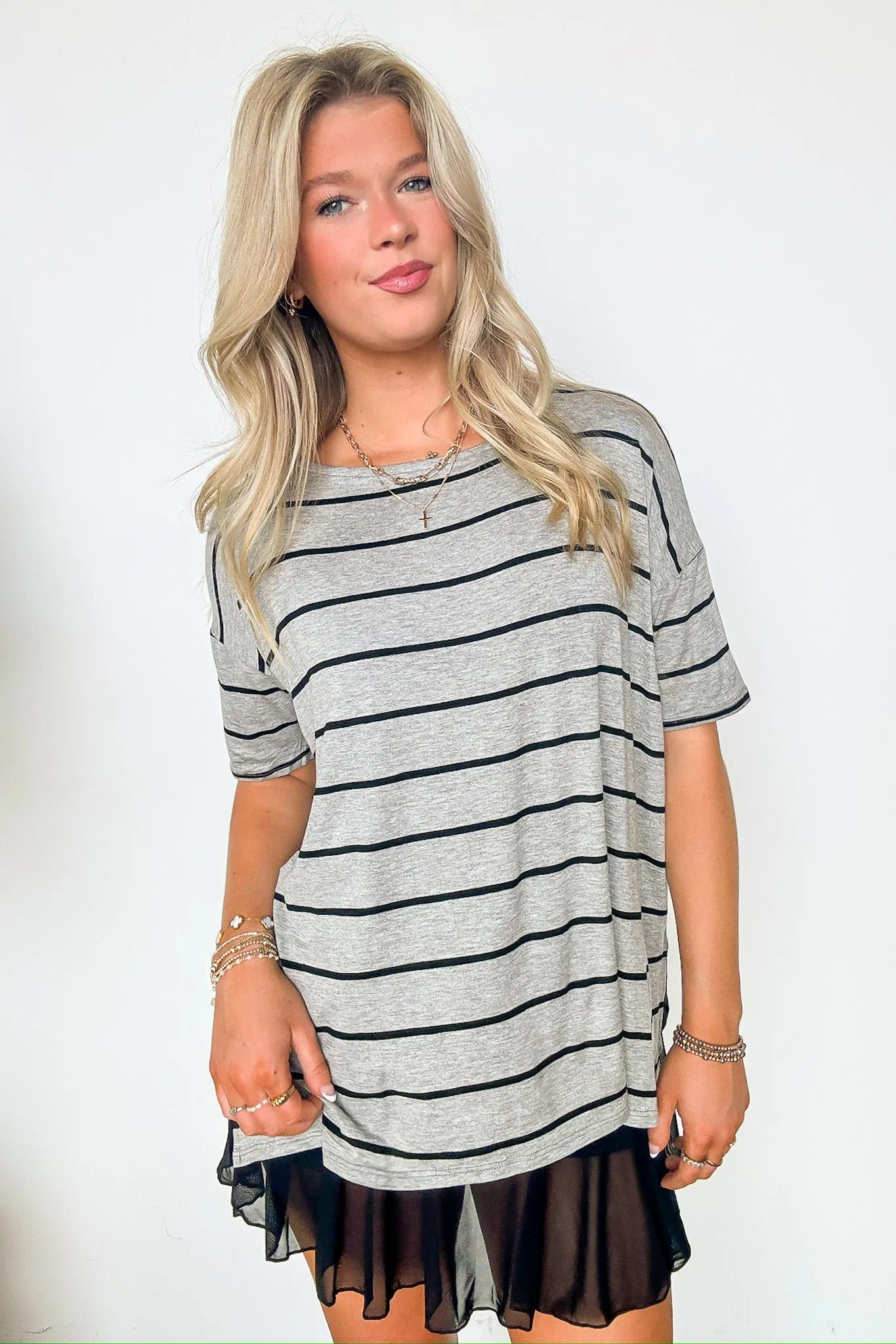 Cierra Striped Jersey Side Slit Top - BACK IN STOCK