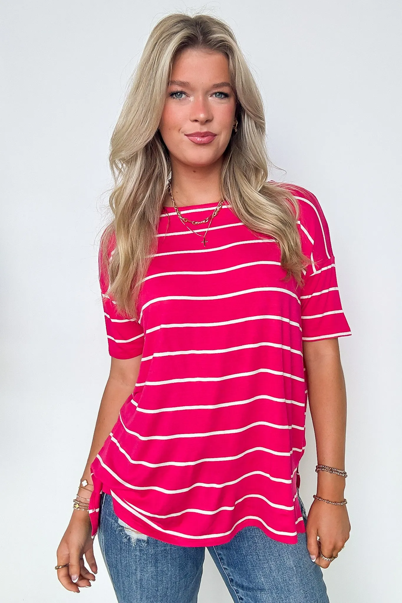 Cierra Striped Jersey Side Slit Top - BACK IN STOCK