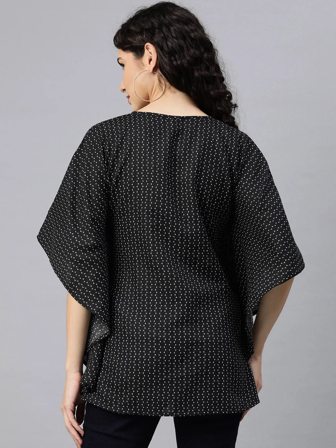 Cottinfab Women Polka Printed Kimono Sleeve Kaftan Top
