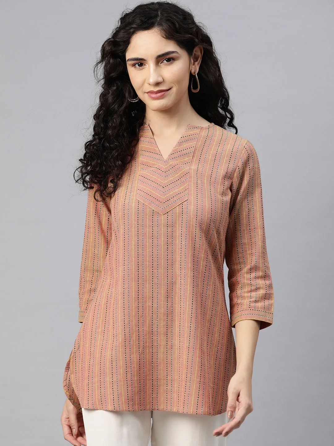 Cottinfab Women Striped Kantha Work Top