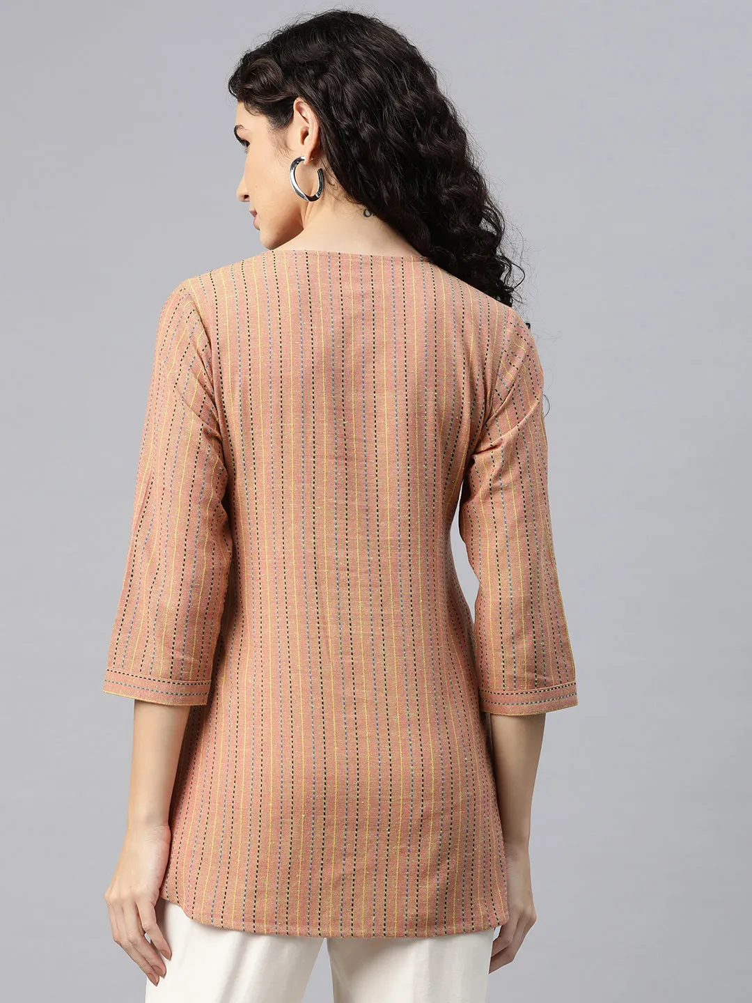 Cottinfab Women Striped Kantha Work Top