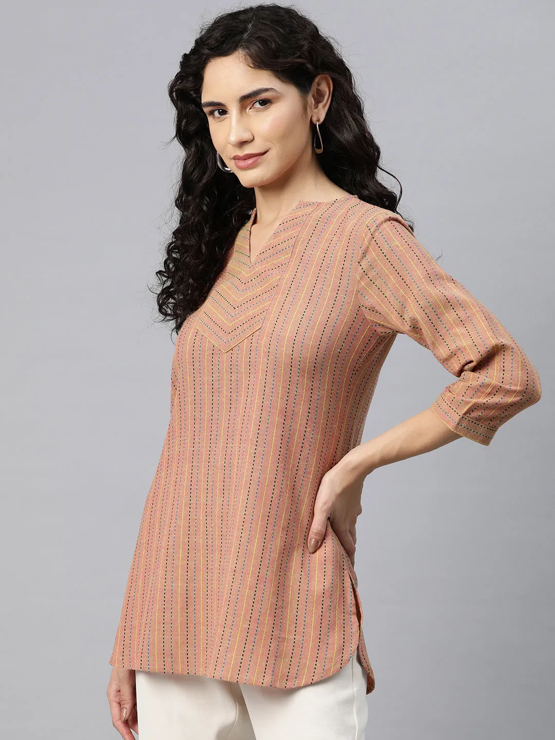 Cottinfab Women Striped Kantha Work Top
