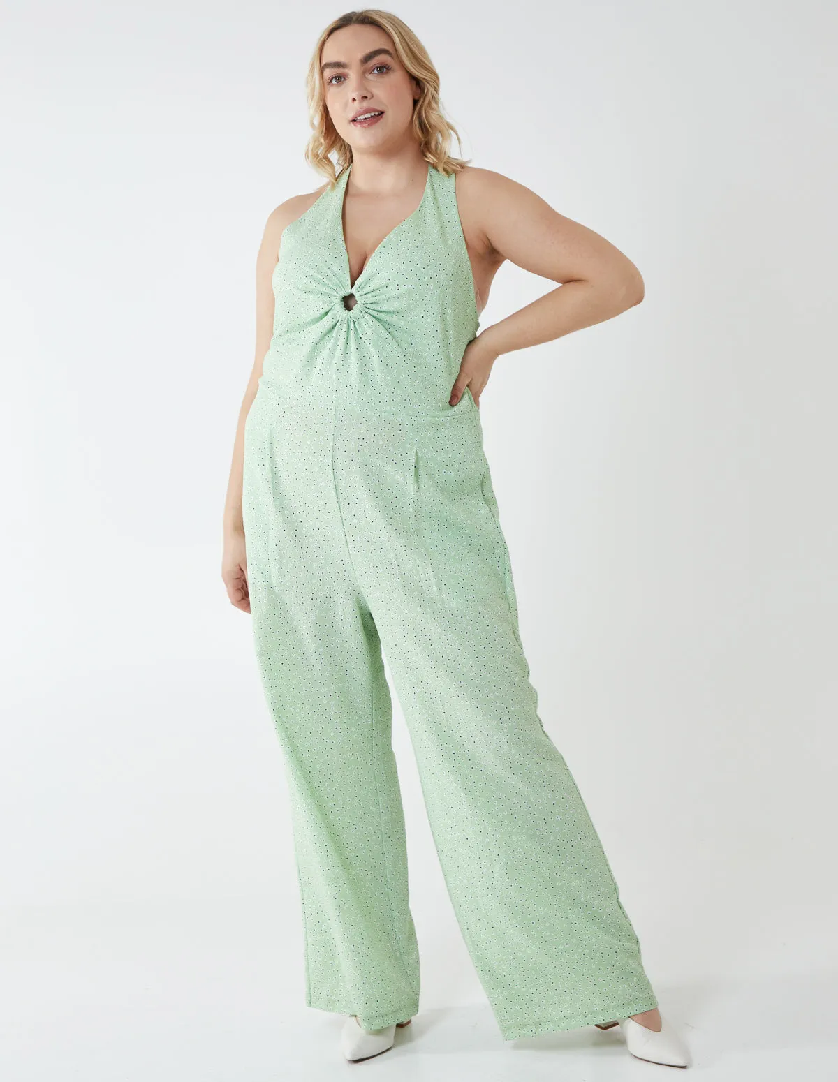 Curve Halter Neck Culotte Green Jumpsuit