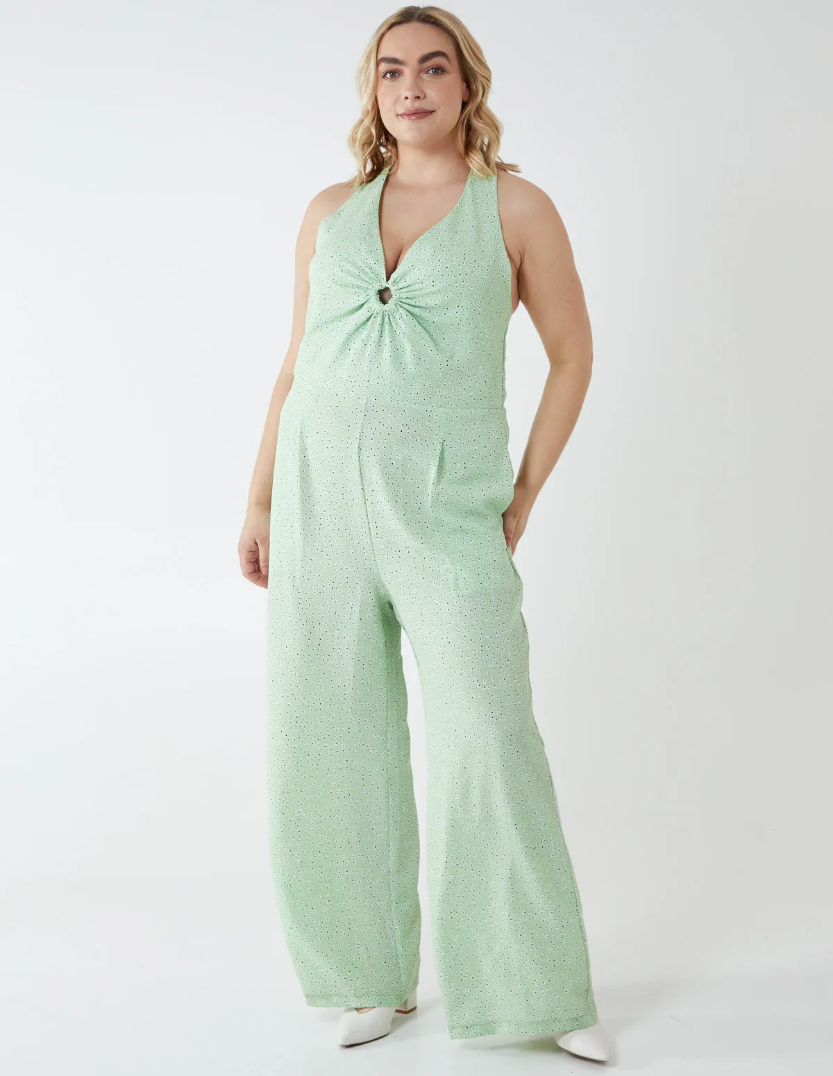 Curve Halter Neck Culotte Green Jumpsuit