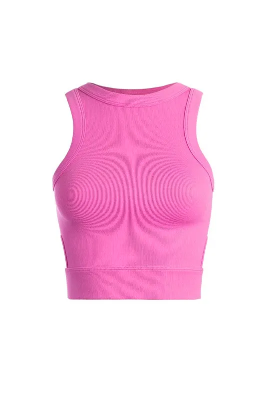 Cut out side banded crop tank