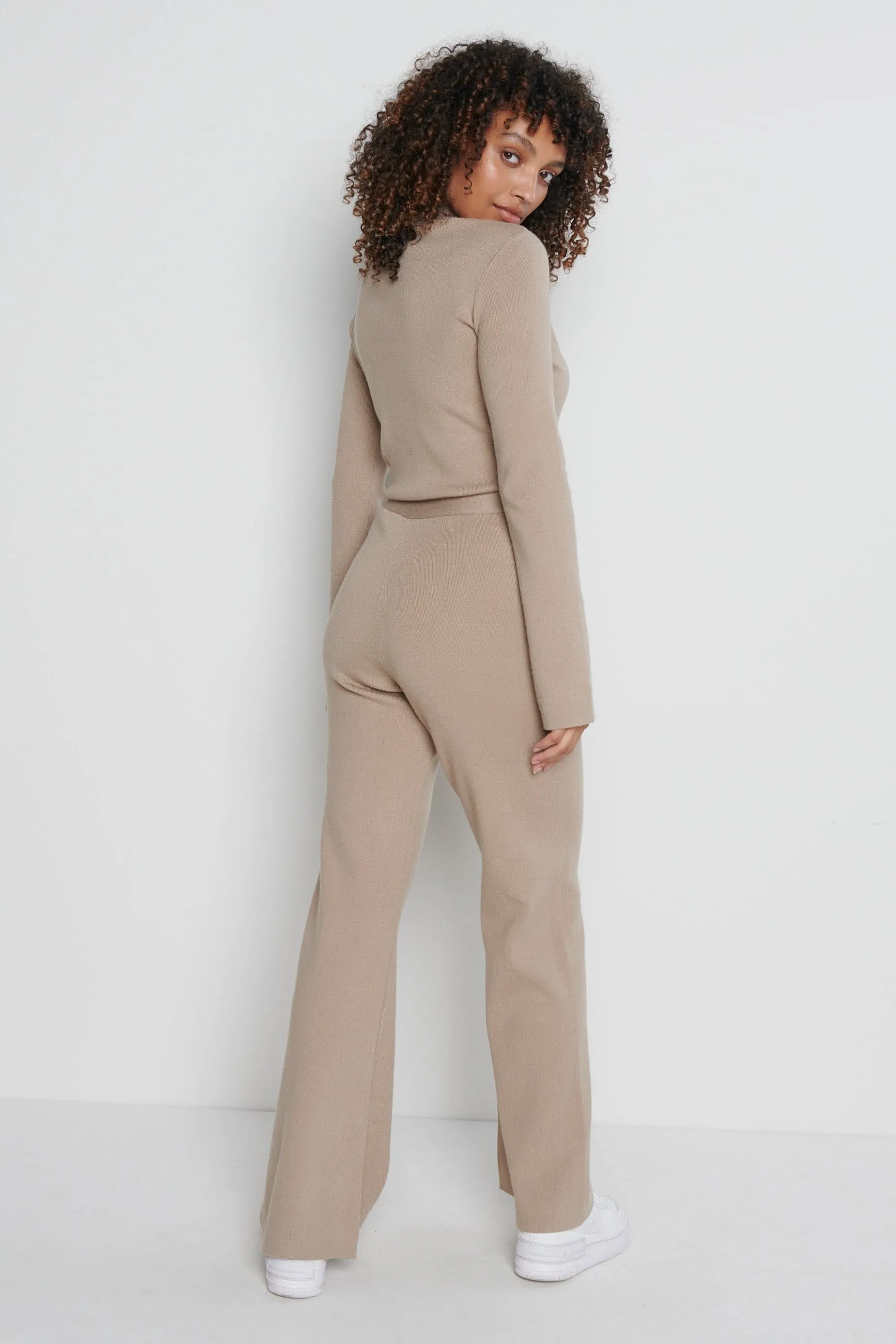 Daisy Wide Leg Knit Jumpsuit- Beige