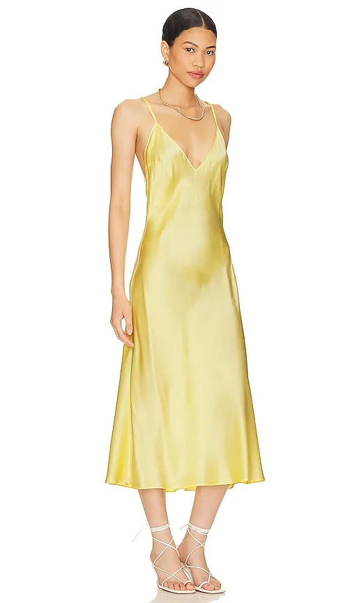 DANNIJO Deep V Multi Strap Midi Slip Dress in Yellow