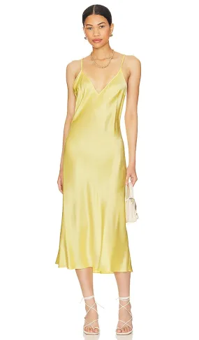 DANNIJO Deep V Multi Strap Midi Slip Dress in Yellow