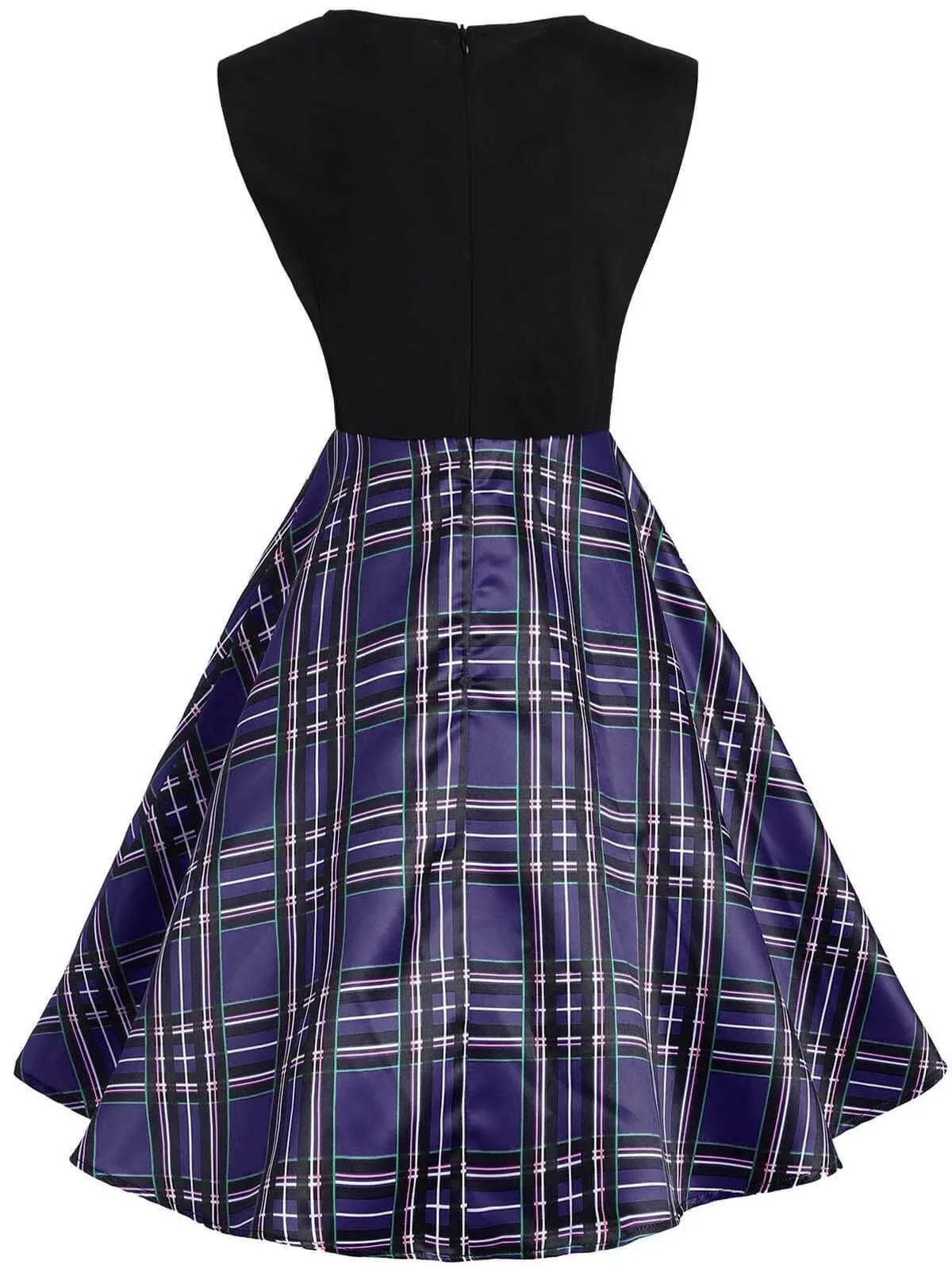 Dark Blue 1950s Plaid Patchwork Dress