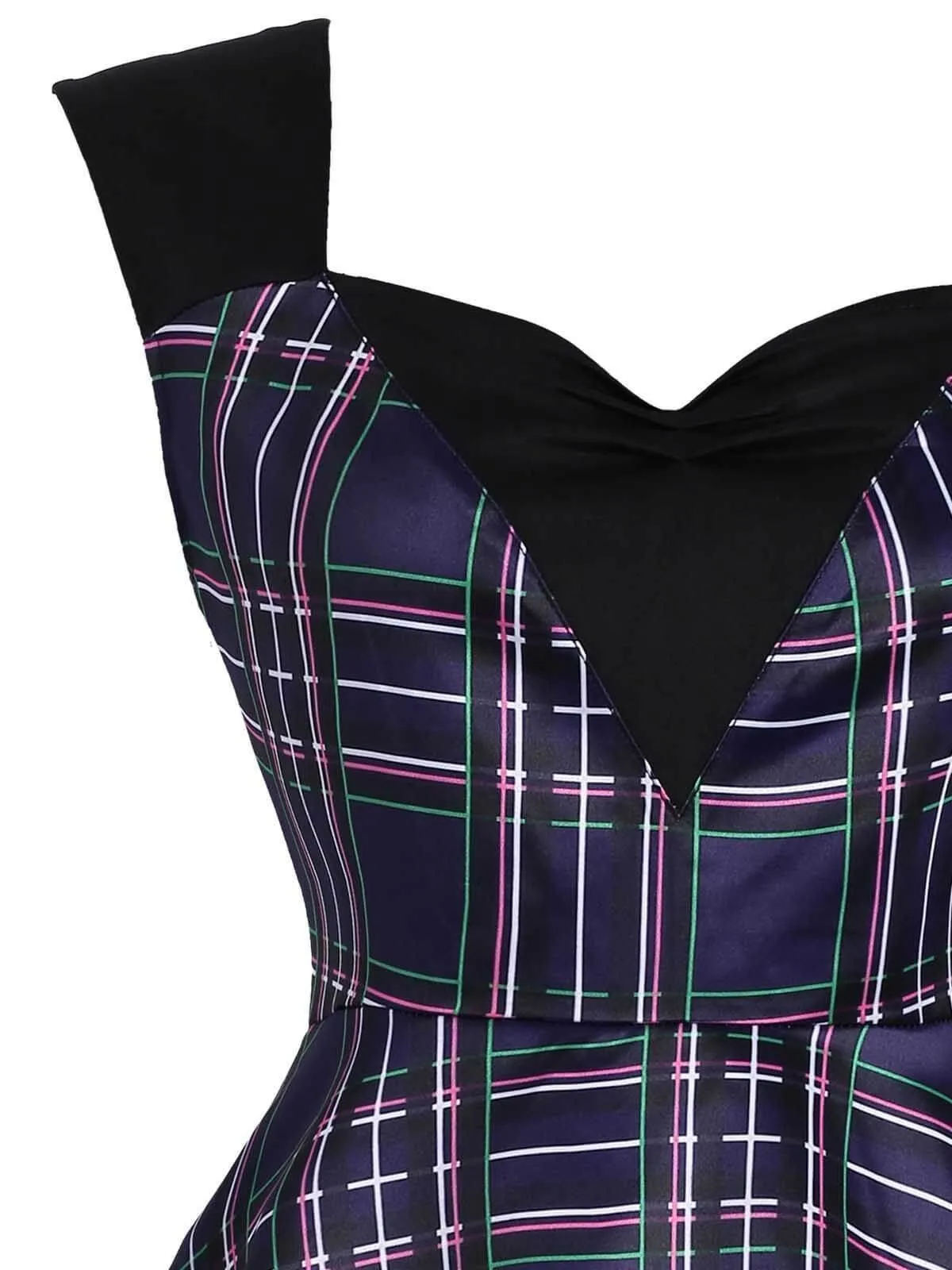 Dark Blue 1950s Plaid Patchwork Dress