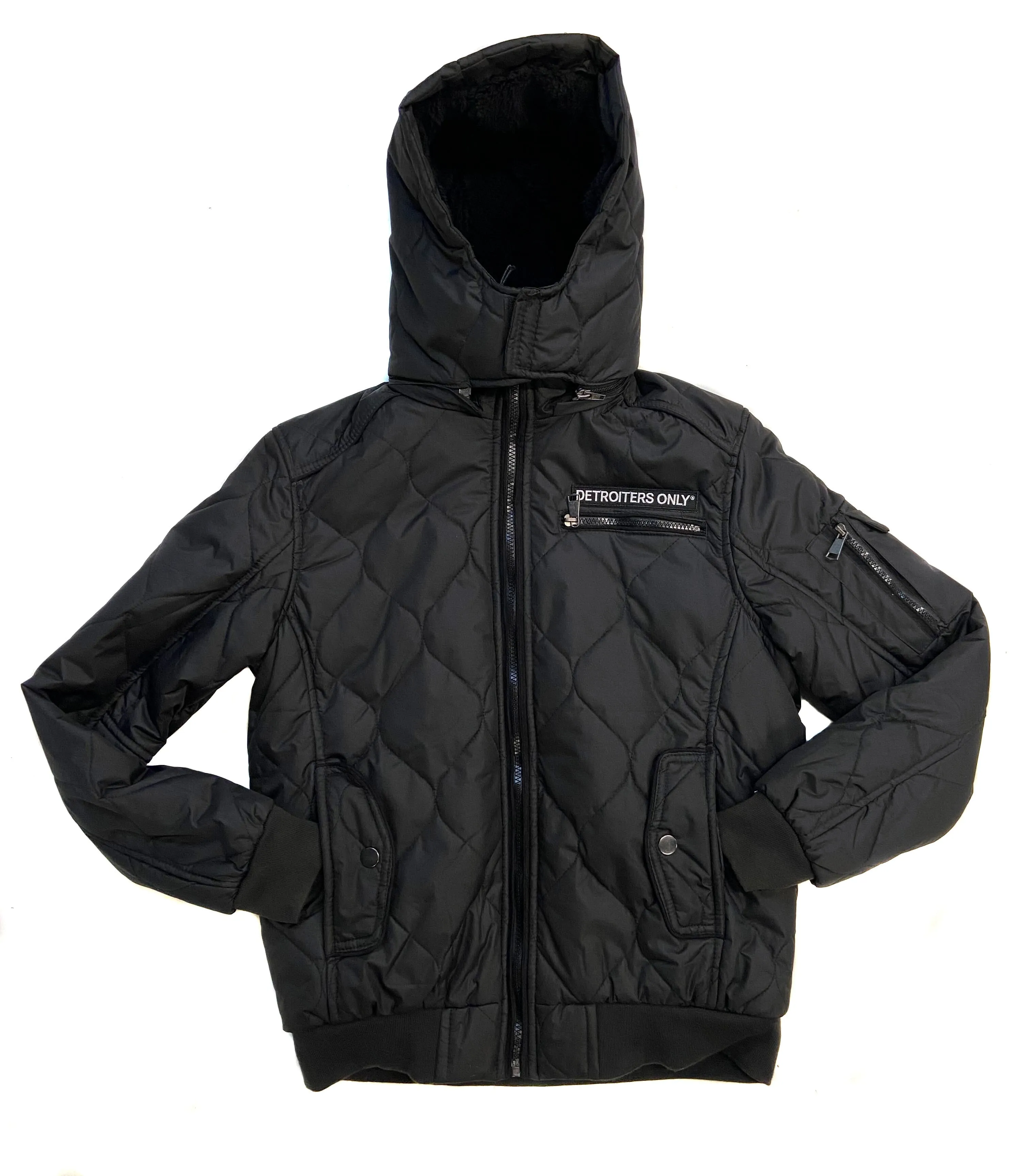 Detroiters Only Patch Black Quilted Puffer Coat