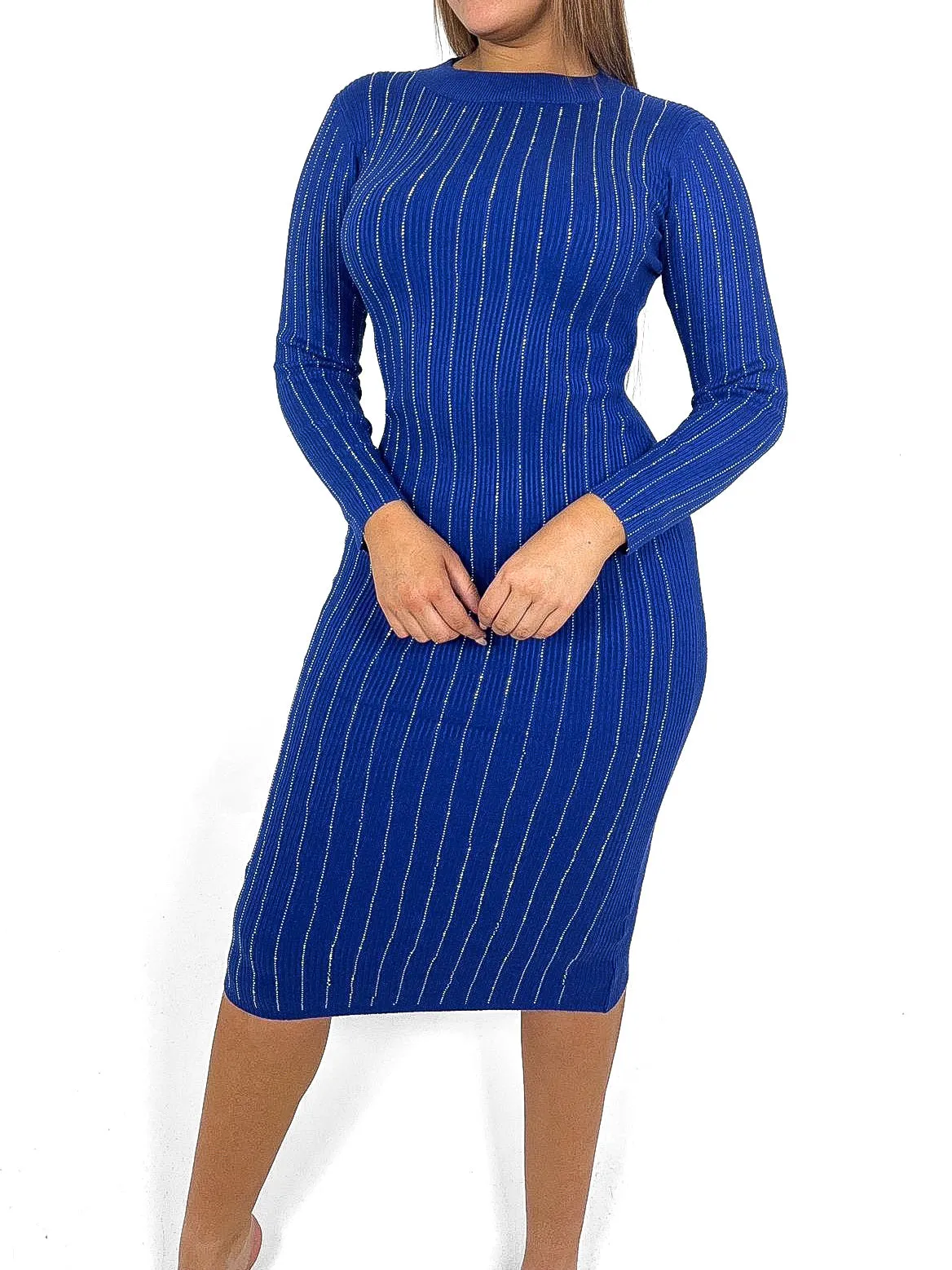 Diamante Stripe Long Sleeve Knitted Dress