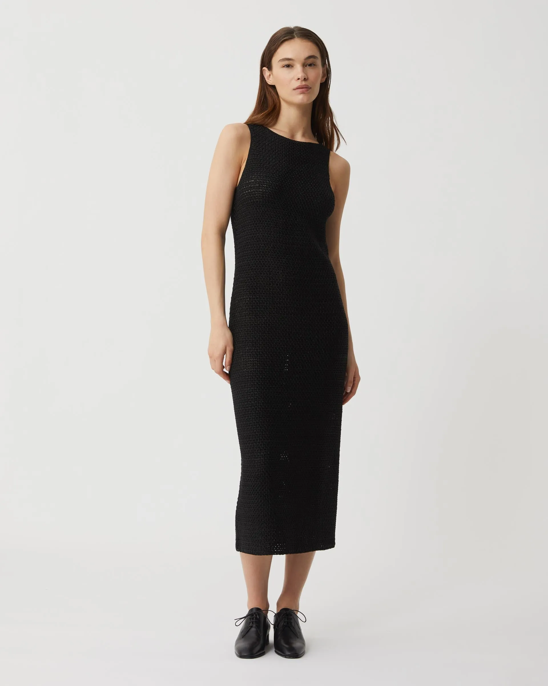 Dorothea Dress in Crochet Silk, Black