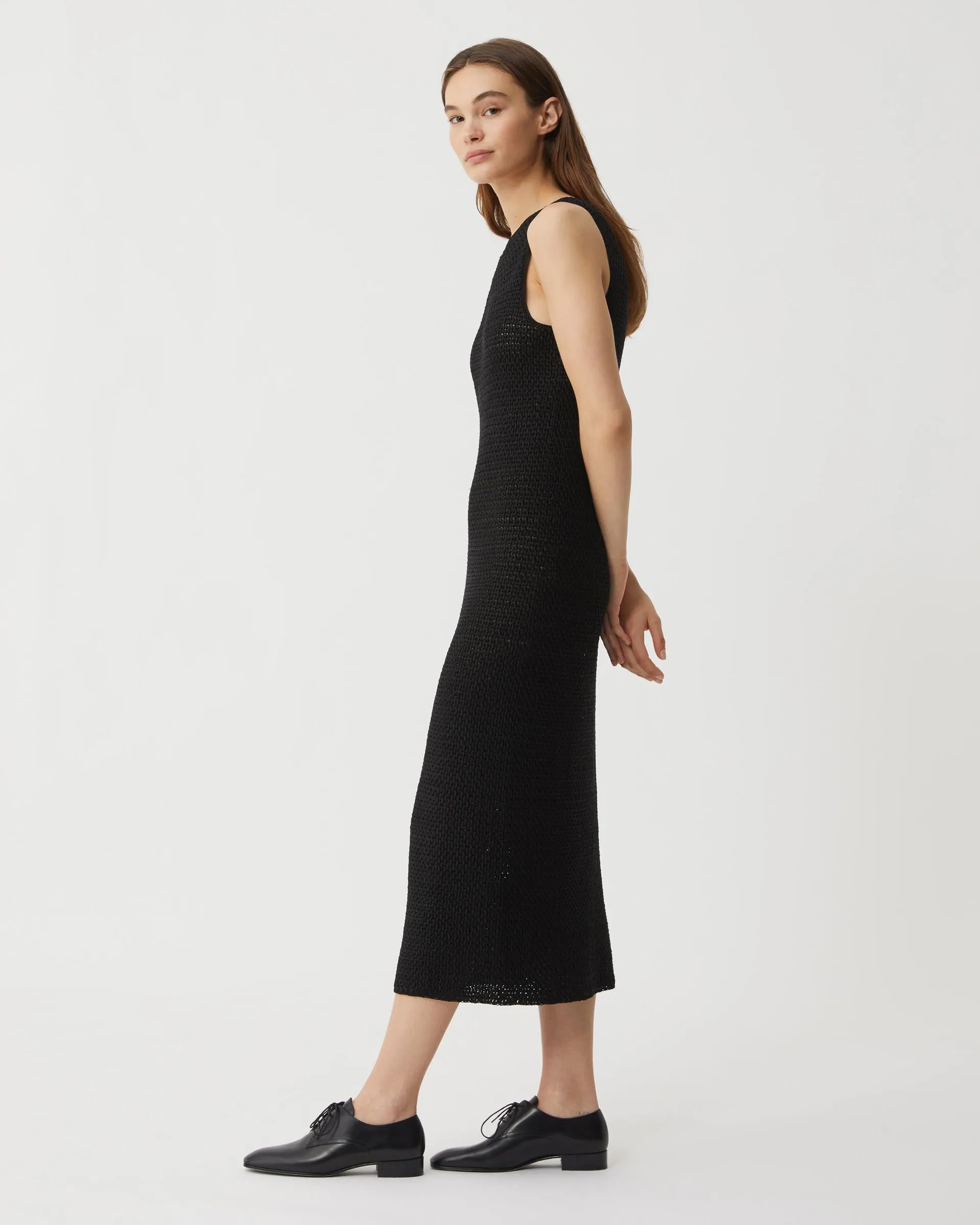 Dorothea Dress in Crochet Silk, Black