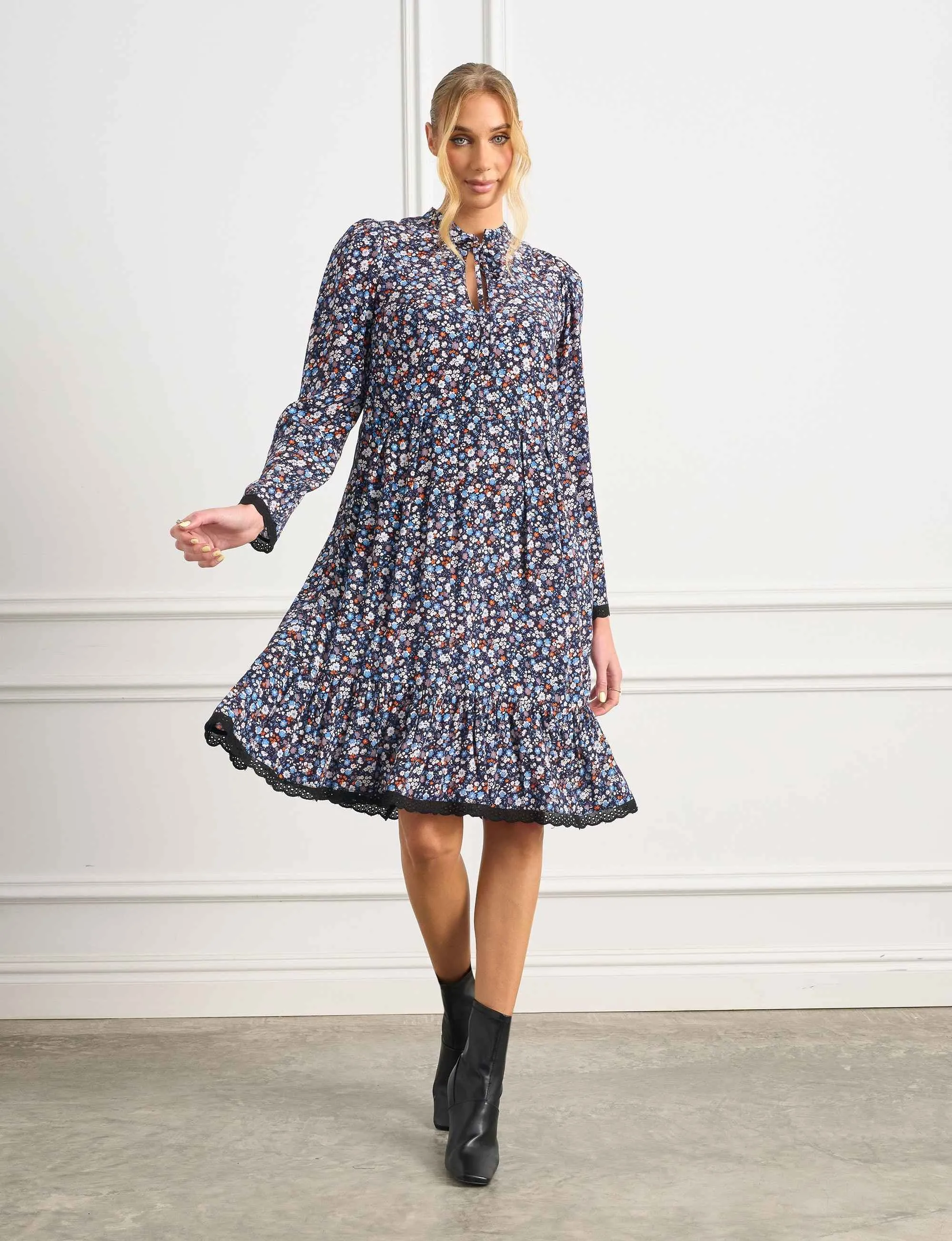 Ellen 'Blue Without You' Hem Frill Shift Dress FINAL SALE