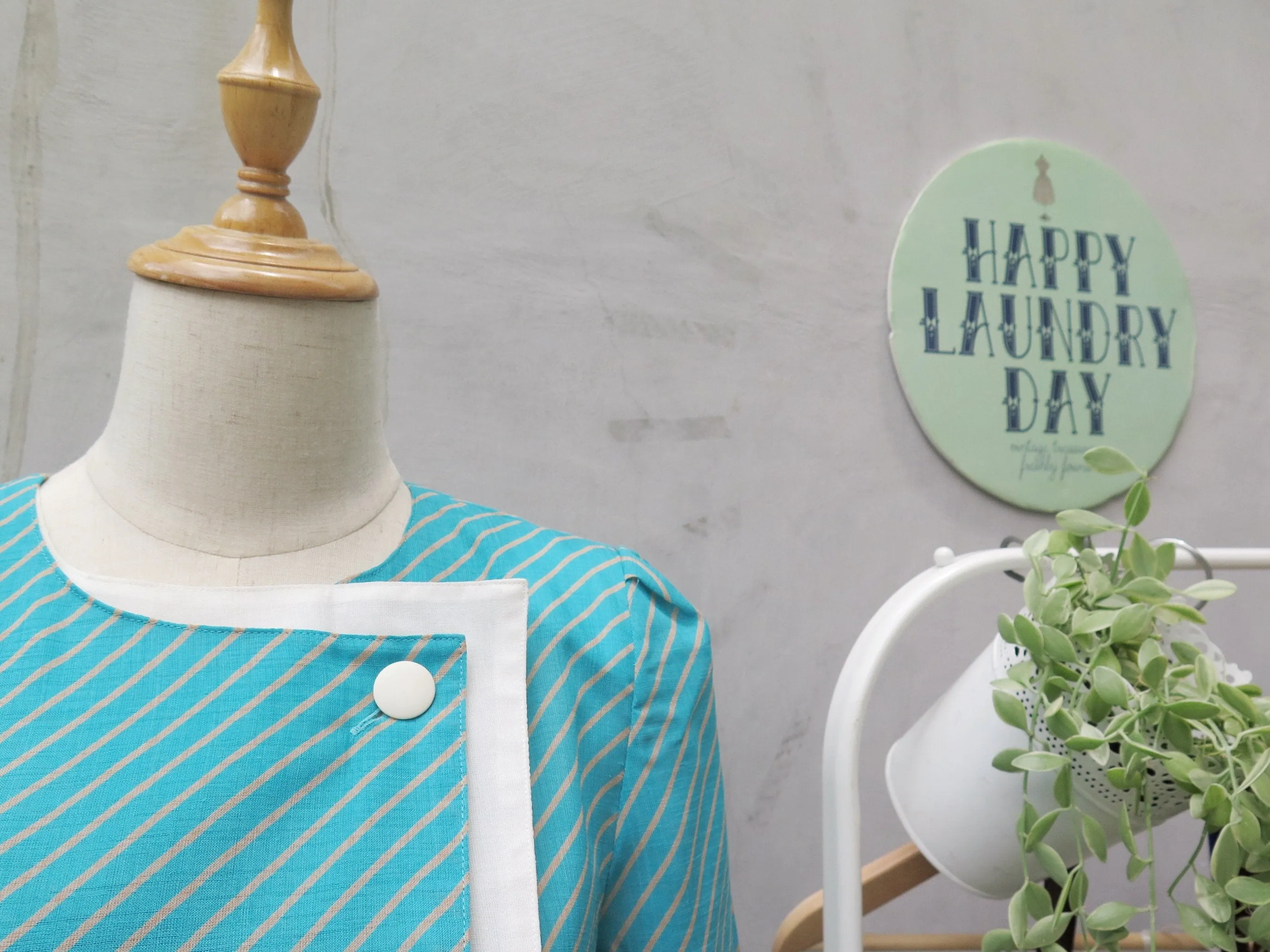 Elyssa | Vintage 1930s 1940s style retro Striped turquoise and white Day dress with Buttons detail