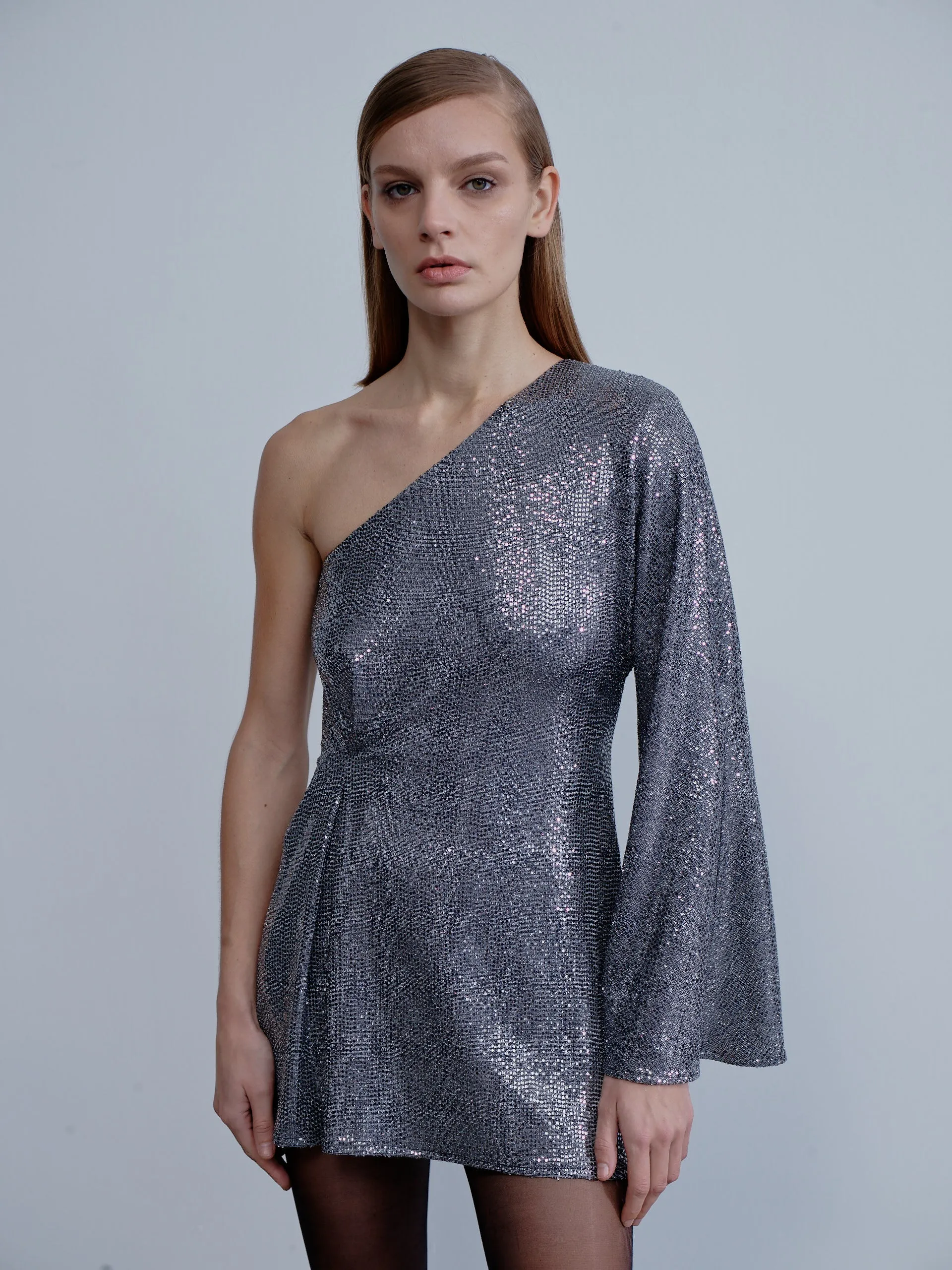 Emerald One-Shoulder Sequin Mini Dress