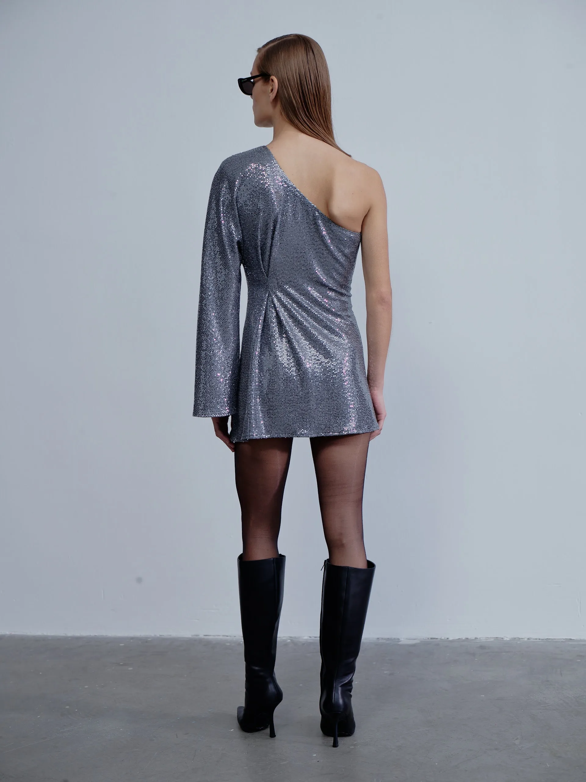 Emerald One-Shoulder Sequin Mini Dress