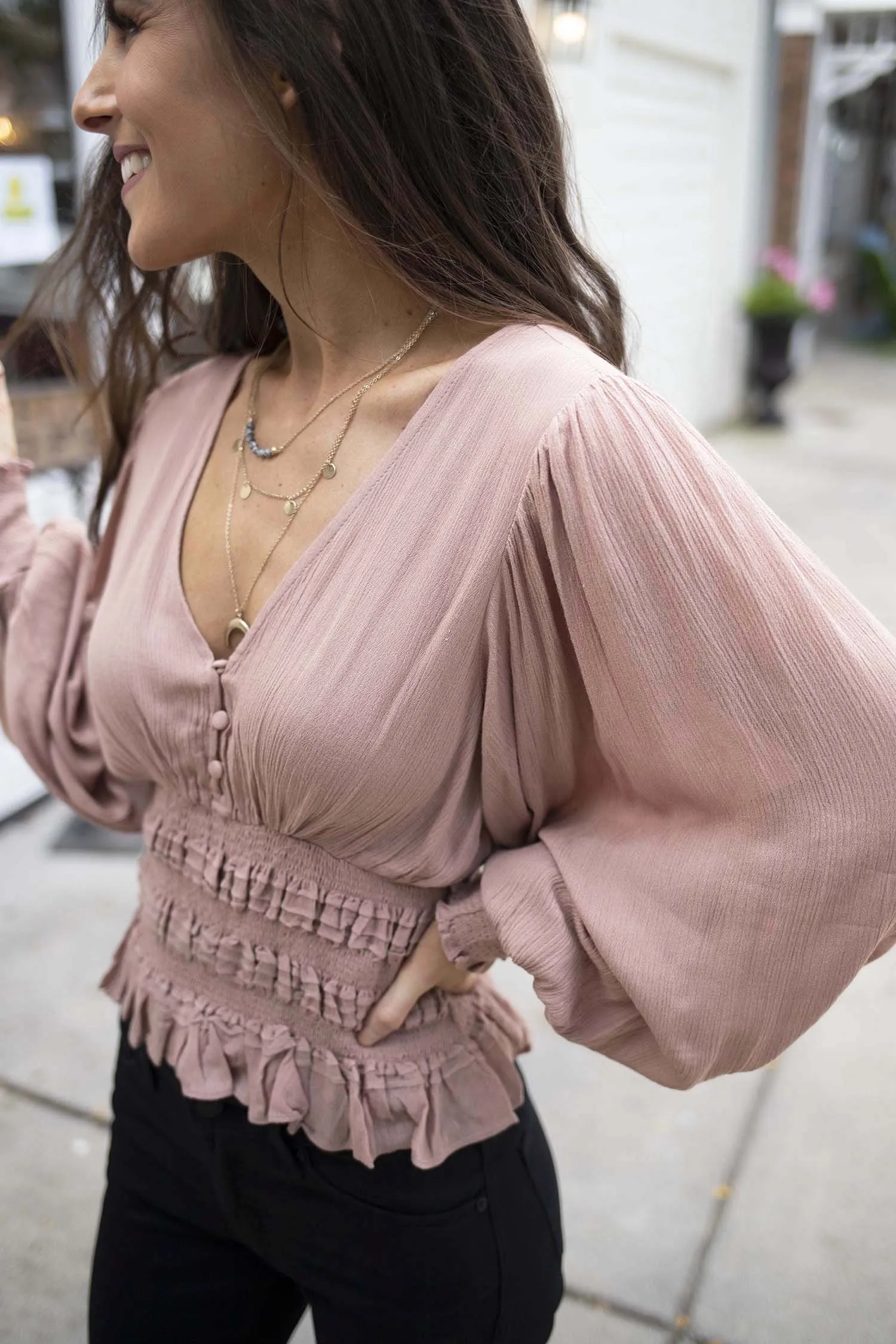 Emiliana Smocked Peasant Top - Blush
