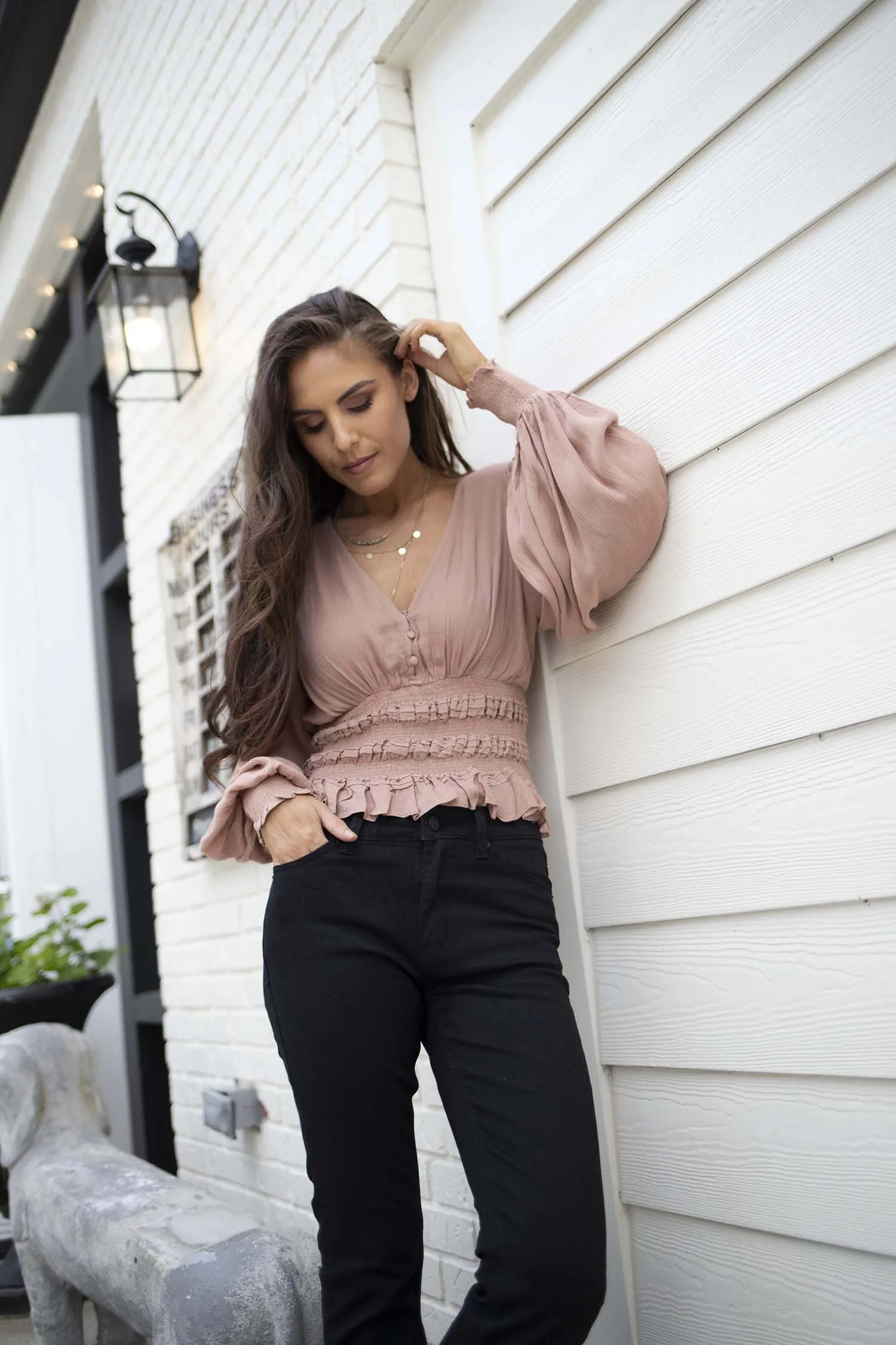 Emiliana Smocked Peasant Top - Blush