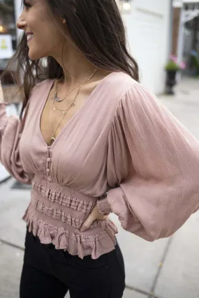 Emiliana Smocked Peasant Top - Blush