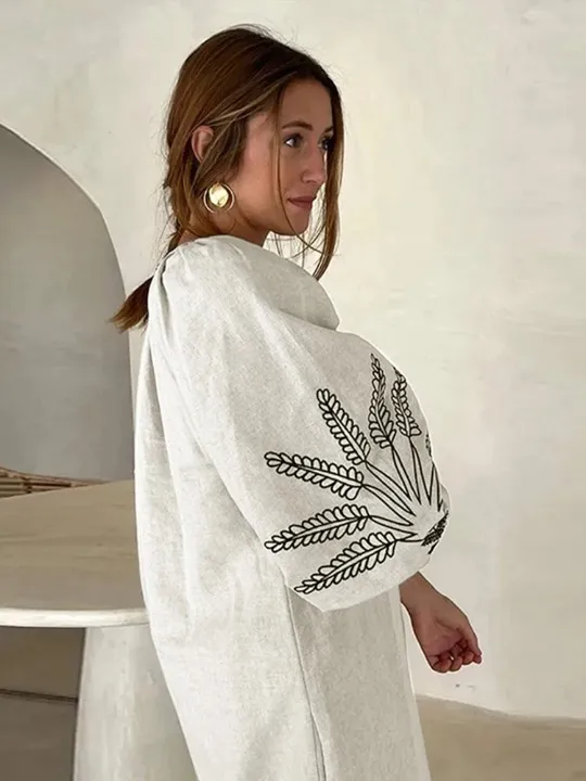 Espa Bohemian Embroidery Puff Sleeve Dress