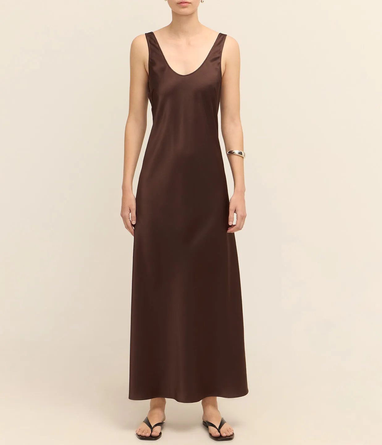 Esther Satin Dress in Chocolate