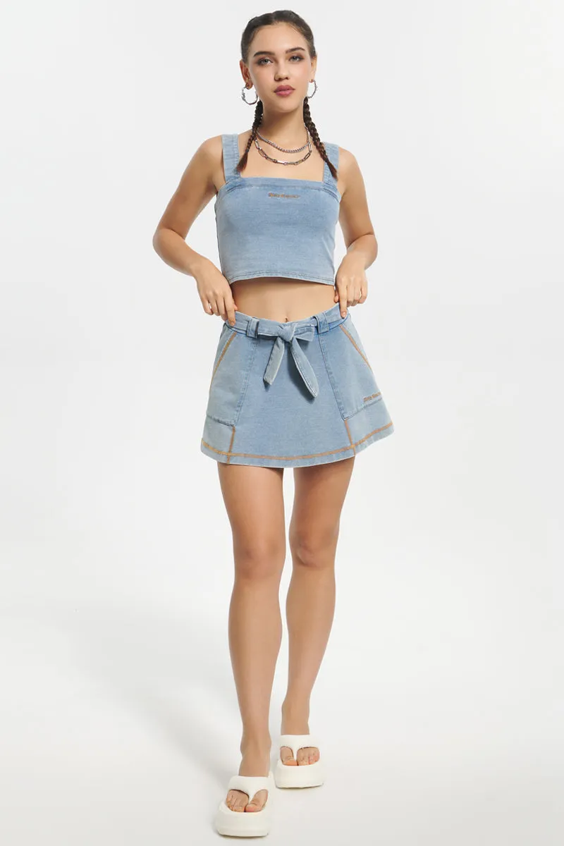 Faux Denim Mini Cargo Skirt