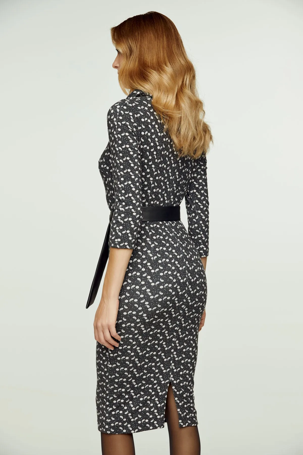 Fitted Print Dress with Belt