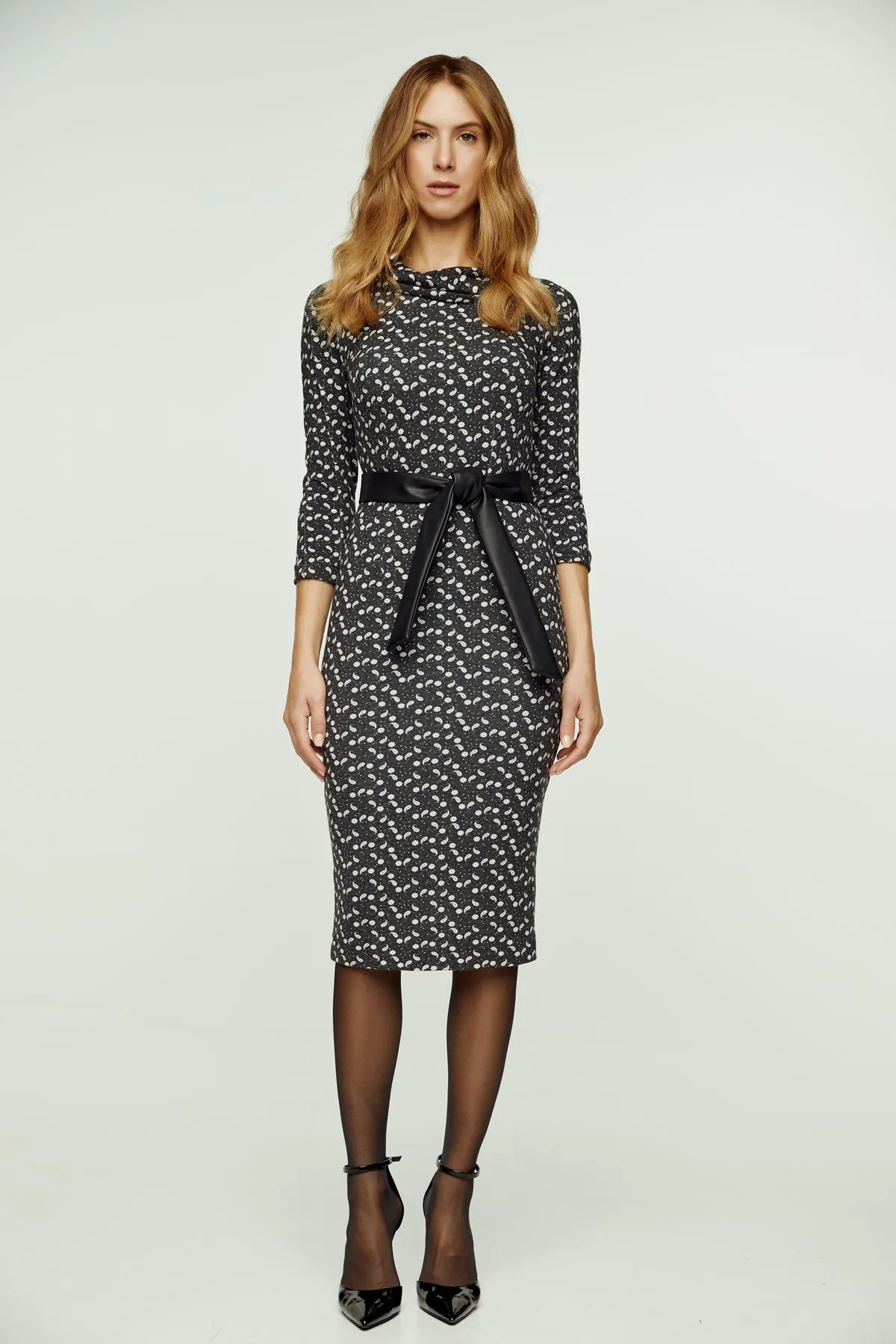 Fitted Print Dress with Belt
