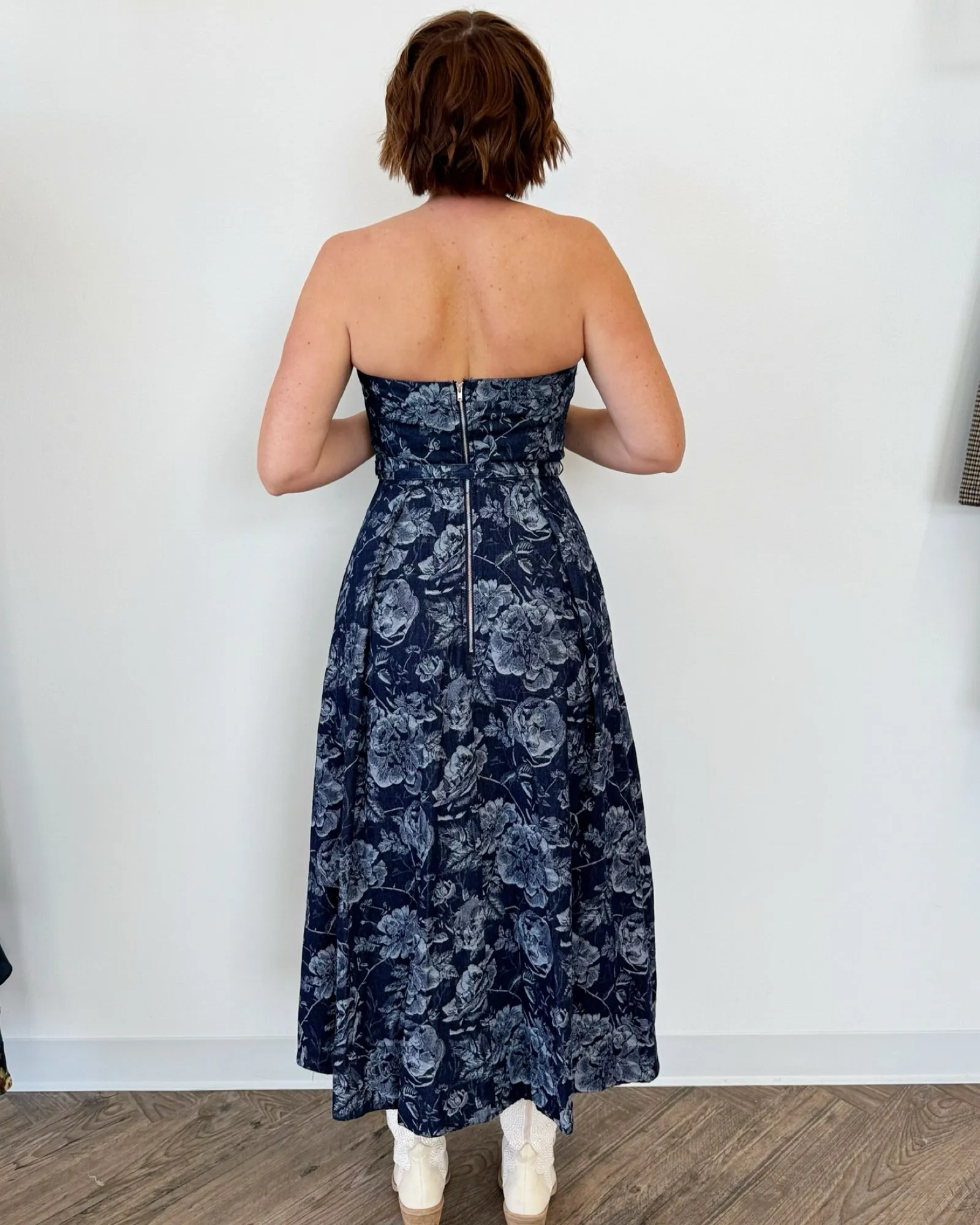 Floral Jacquard Belted Midi Dress