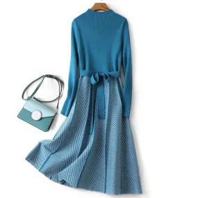 GIGOGOU Luxury Jacquard Long Knit Women Maxi Sweater Dress Turtleneck A Line Party Midi Dress Vestidos