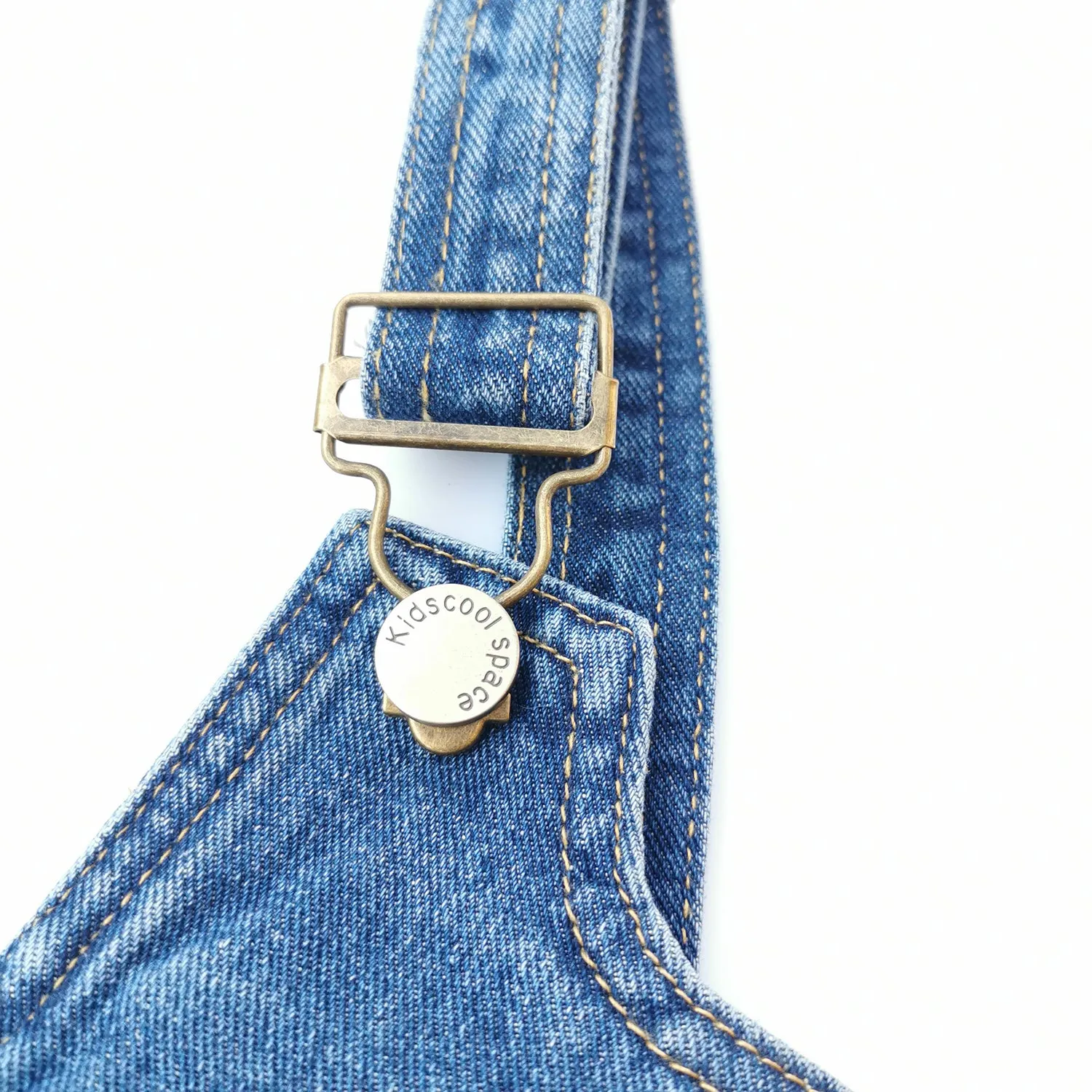 Girls Straight Lined Ripped Big Pockets Overalls