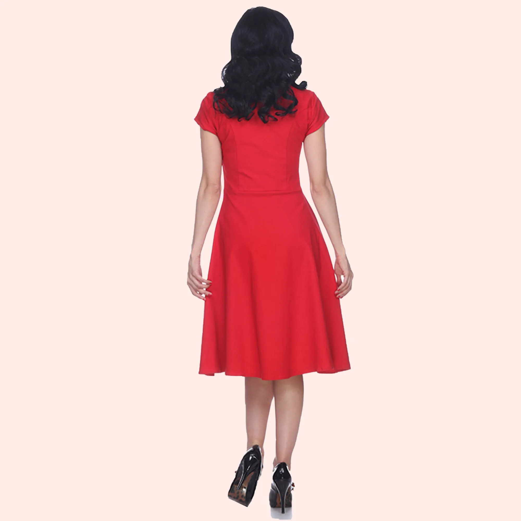 Glenda Scalloped Neck Swing Dress in Red
