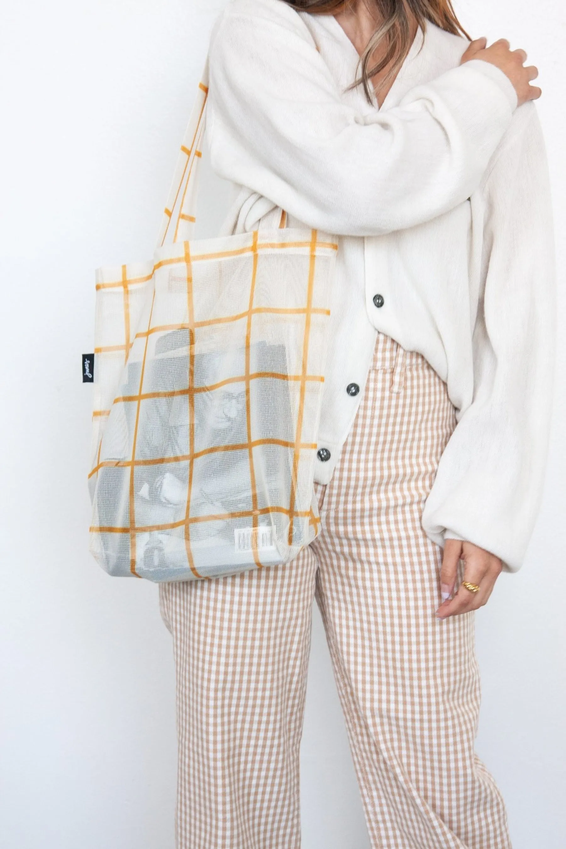 Gold Grid Market Tote