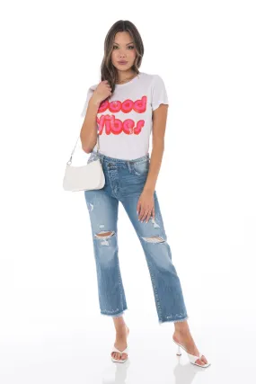 Good Vibes White Graphic Tee
