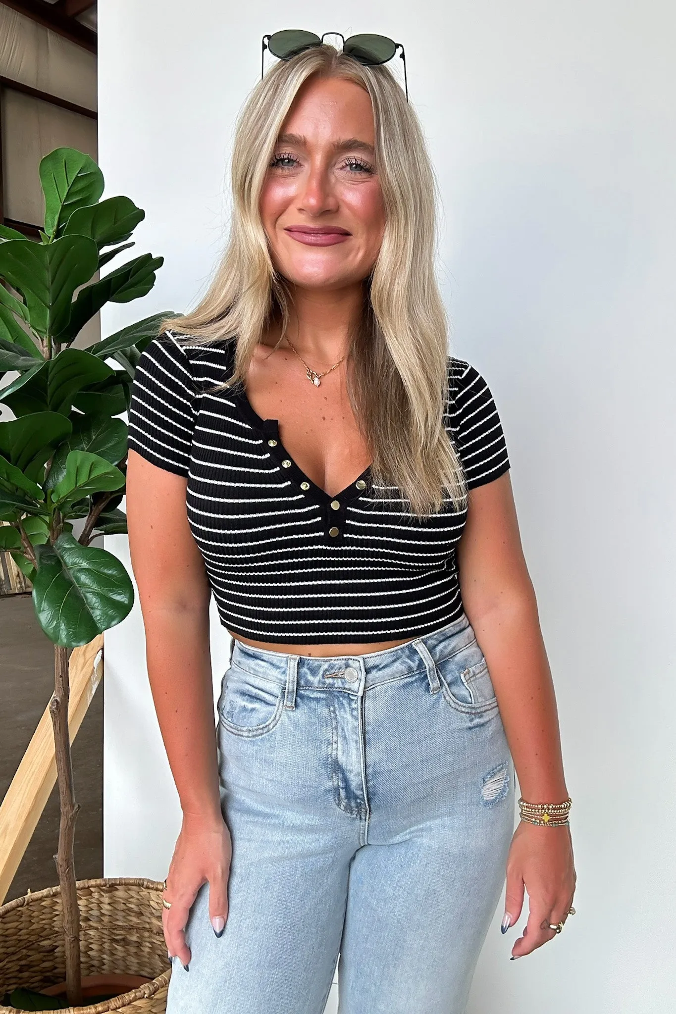 Gracie Striped Henley Top - FINAL SALE