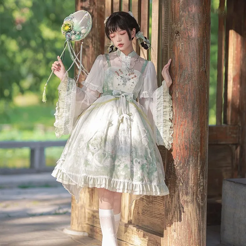 Green Swan Castle ~ Retro Chinese Style Lolita Dress by YLF